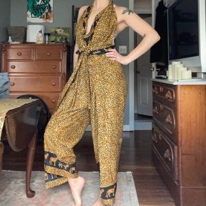 3 in 1 cheetah print wrap pants - converts into pants, skirt, or jumpsuit